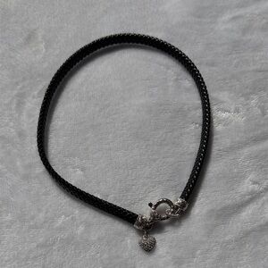 Judith Ripka Sterling Silver Black Braided Leather Heart Charm Necklace - NIB